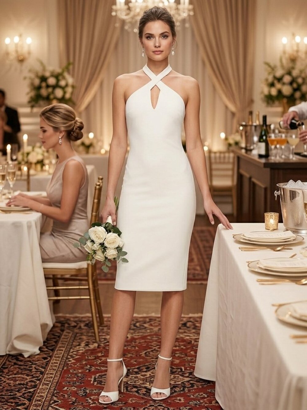 Likely White Halter Keyhole Bodycon Sheath Mini Dress Bridal Rehearsal Event 6
